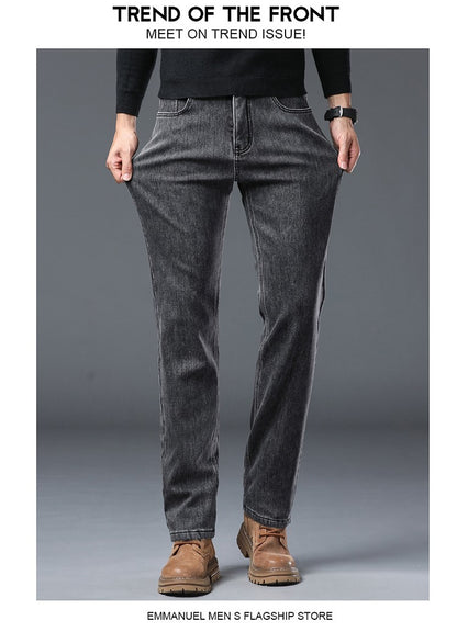 Winter Warm Jeans Men's Slim Straight Elastic Denim Pants Casual Male Clothing Fashion Plush Trousers New Hot Sale Fashion Jeans
