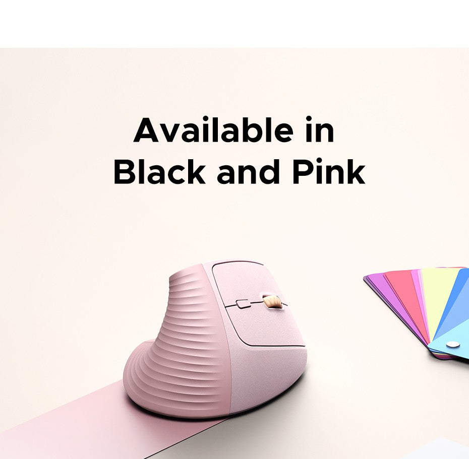 Mouse Sem Fio Vertical UGREEN 2.4G Ergonômico 4000DPI 6 Botões Silenciosos para MacBook, Tablet, Notebooks, Computador, PC, Mouse Preto e Rosa