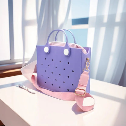 The orange guy Purple Women Fashion New EVA Punched Handbag Casual Waterproof Travel Tote Bag Fit Charms Outdoor Beach Bags