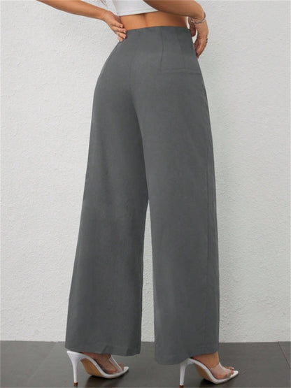 Women Elegant Wide Leg Pant 2025 Fashion New In High Waist Solid Trousers Office Lady French Pants Female Casual Street Clothing