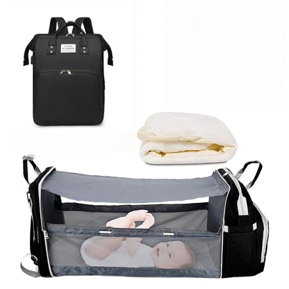 Mochila-berço 3 em 1 dobrável à prova d'água com USB para viagem e para troca de fraldas 3 tipos