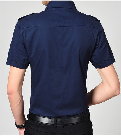 Men Cargo Shirts Summer Military Cotton Short Sleeve Shirts Retro Slim Fit With Pocket Epaulets Half Sleeve Shirts Drop Shipping