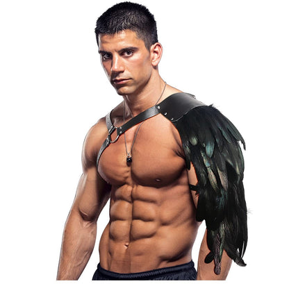 Feather Cloak Halloween Medieval Man Gothic Shoulder Armor Black PU Leather Harness Armour Cape Pirate Vampire Cosplay Costume