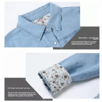 2025 Autumn Winter Medium-Length Slimming Denim Shirt Women's Long Sleeve Underwear Cotton Denim Jacket Plus Size