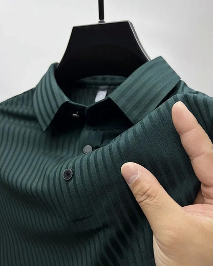 Men's Ice Silk Polo Shirt, Lapel, Hollow, Short-Sleeved, Breathable, Business Fashion T-Shirt, Men's Brand Clothing, Summer, New