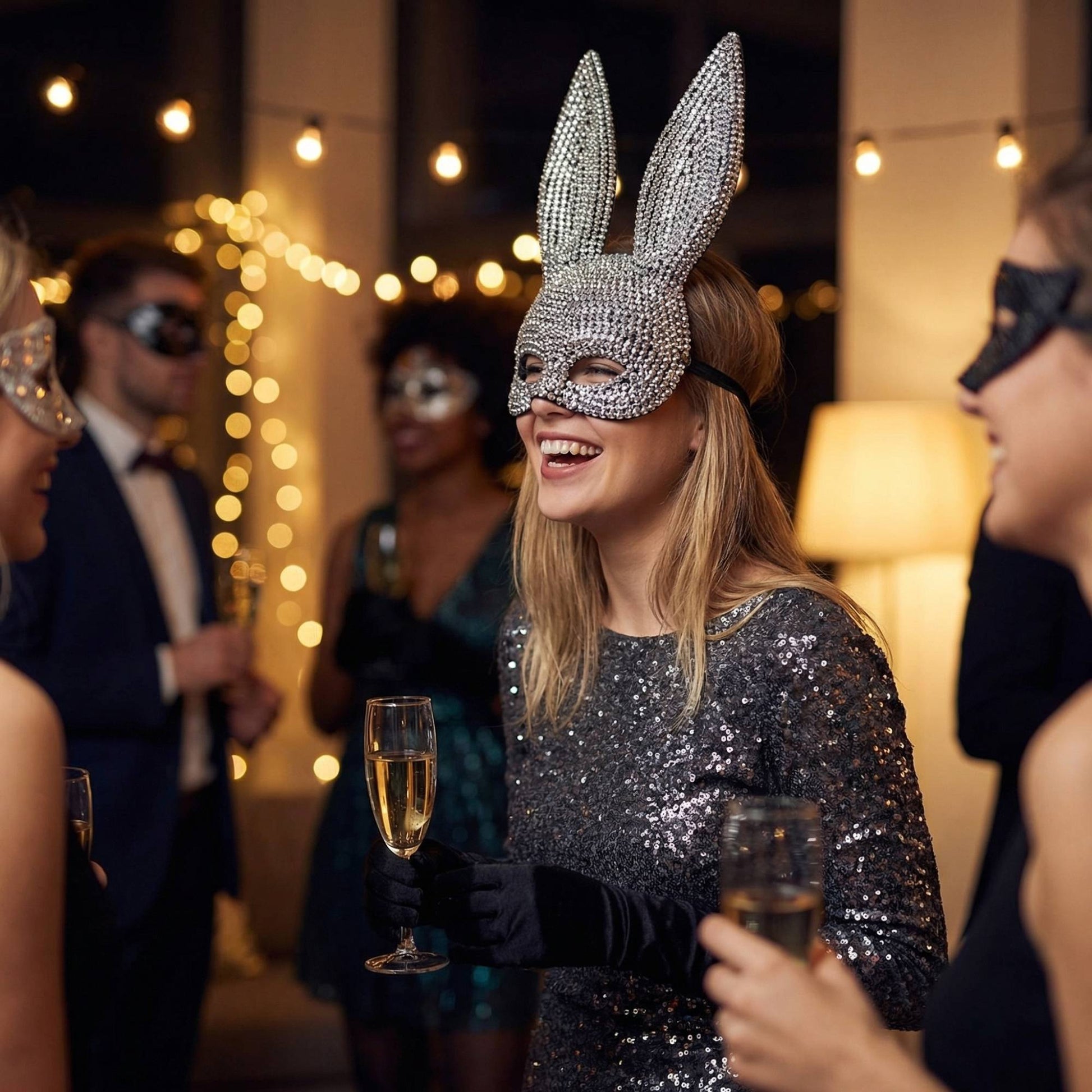 Rabbit Party Masquerade Glitter Mask for women Theater Performances Full Acrylic Rhinestone Face Mask Costume for Photo Shoots