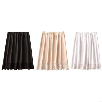 Y3NE Elastic Waist Knee Length Half Slips for Women Under Dresses Invisible Underskirt Basic Solid Color Lace Trim Petticoat