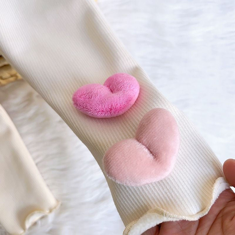 1-6Y Fleece Lined Leggings for Girls Winter Warm Bear Patch Elastic Pants Soft Kids Trousers Teenage Girls Clothing