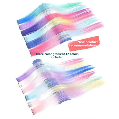Extensões de Cabelo com Brilho em Degradê de Três Cores, Presilhas em Cabelo Sintético Arco-Íris com Brilho, Extensões de Cabelo com Brilho Resistentes ao Calor