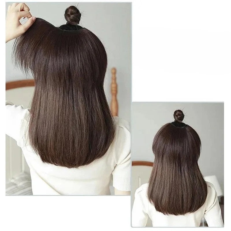 Extensão de cabelo 20/30cm, sintética, curta e reta, com fivela interna em V, meia cabeça, 4 grampos, aplique invisível para mulheres