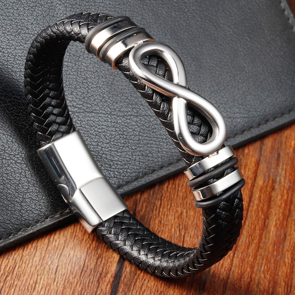 Pulseira de Aço Inoxidável Clássica de Couro Masculina, Corrente, Acessórios de Joias Elegantes para Pai e Namorado