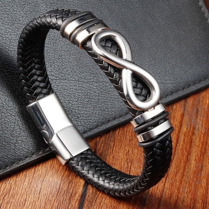 Pulseira de Aço Inoxidável Clássica de Couro Masculina, Corrente, Acessórios de Joias Elegantes para Pai e Namorado