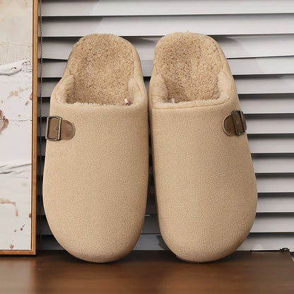 2025 New Unisex Winter Home Slippers Fashion Buckle Design Warm Fleece Lined Non - Slip Indoor Comfort Slippers New Arrival