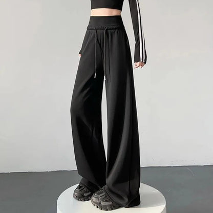 Girls Classic Fashion High Waist Pants Female Comfortable Straight Leg Trousers Lady Korean Baggy Casual Daily Pants