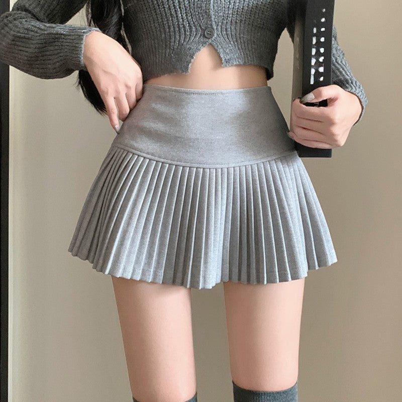 Wool Skirt Women High Waist Pleated Mini Skirt with Bulit-in Shorts Tennis Skirt Teen-girl Fall Winter Vintage Academia Outfit
