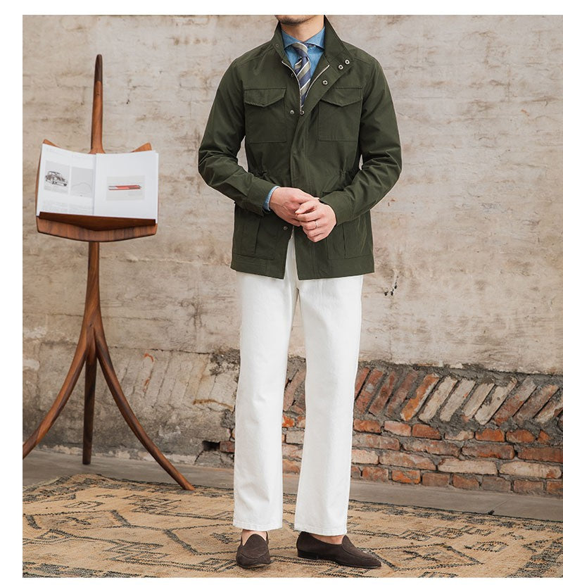 Three Spring and Summer Light Vertical Collar Waist Half Hanging M65 British Jacket Men's Retro Hunting Wear Waterproof Jacket