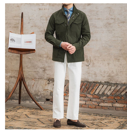 Three Spring and Summer Light Vertical Collar Waist Half Hanging M65 British Jacket Men's Retro Hunting Wear Waterproof Jacket