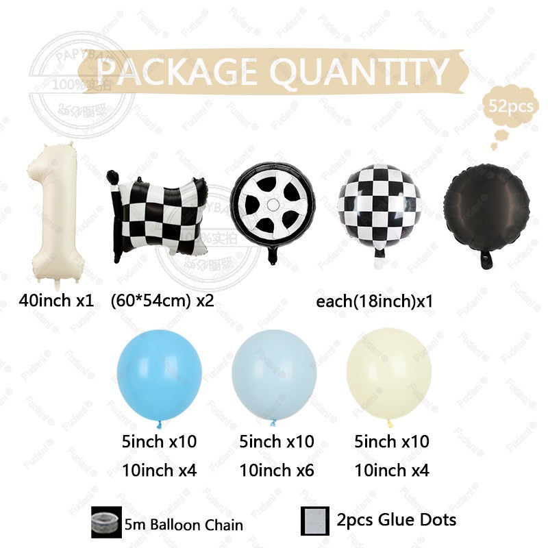 52Pcs Race Car Theme Balloon Set Blue Black Latex Balloons Checkered Flag Birthday Party Baby Shower Decor