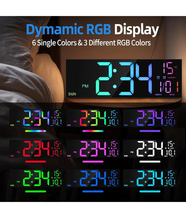 16.2'' Large Digital Wall Clock with Remote Control Big LED/Dual Alarm/8 RGB Colors Digital Alarm Clock Electronic Watch