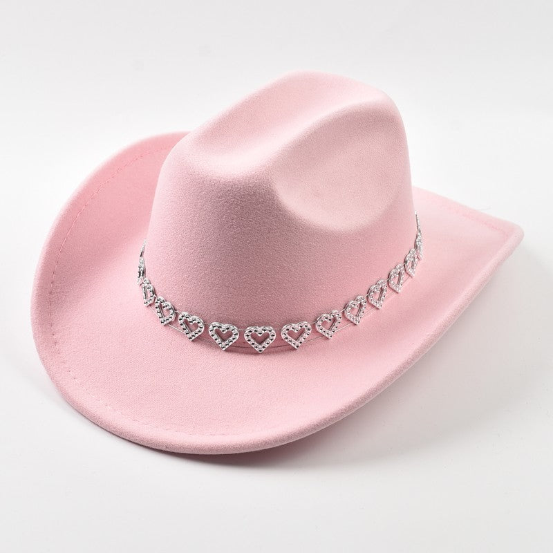 Lady Roll Up Brim Western Style Cowgirl Hat Fashions Lady Felt Fedoras Hats Women Party Pink Cowboy Hat