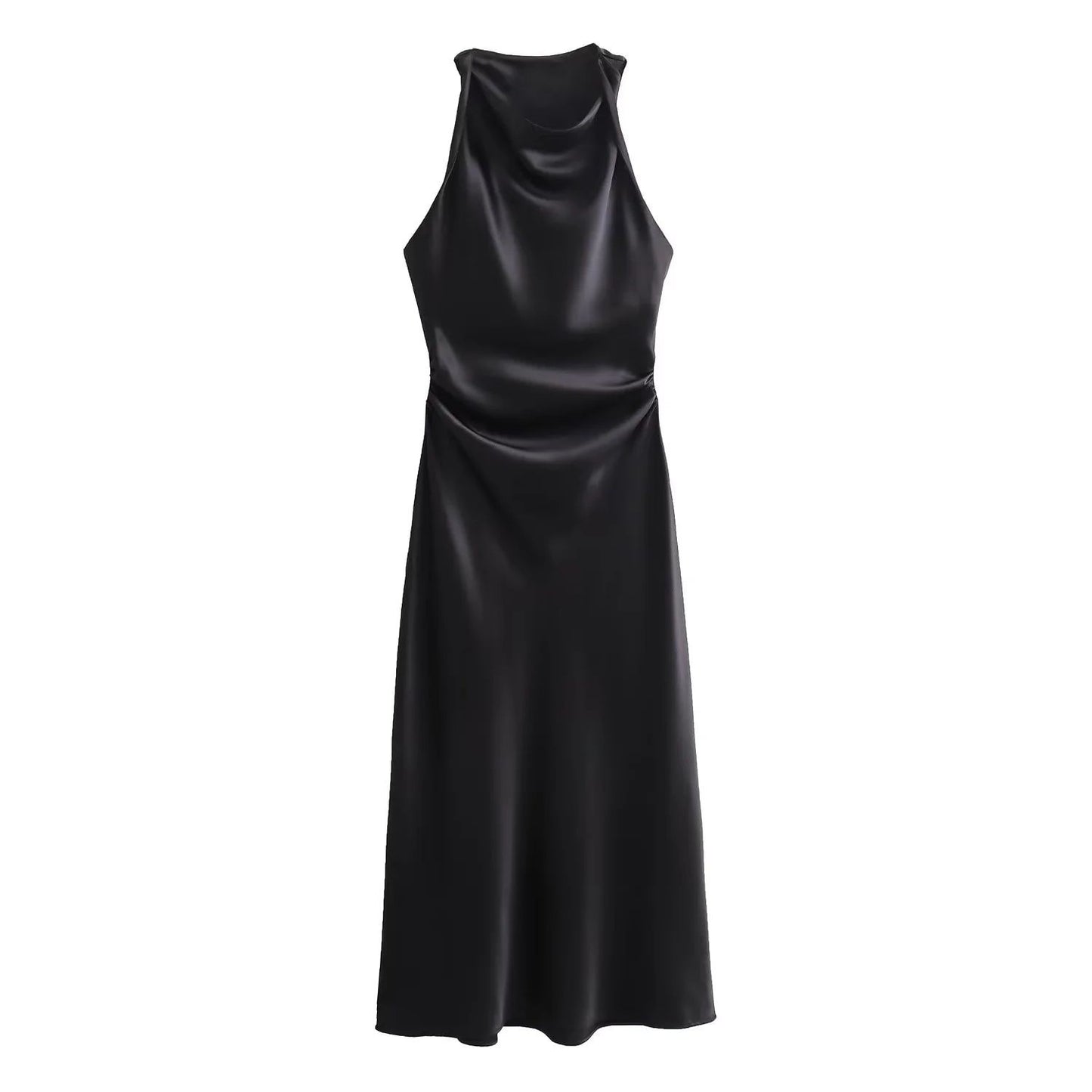 TRAF Satin Long Dresses for Women 2024 Summer Slip Midi Dress Woman Sexy Evening