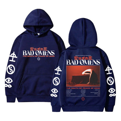 2025 Autumn/winter Bad Omen Band Peace of Mind Dead Music Album Printed Hoodie Men's Pure Cotton Rock Retro Warm Sweatshirt