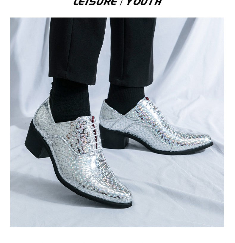 New pointed high-heeled shoes for men to increase business dress office men's shoes groom wedding wedding shoes