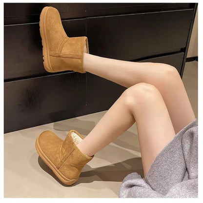 Evshine Winter Mini Snow Boots For Women Plush Lined Warm Suede Snow Boots Comfy Fuzzy Boots Fur Home Ankle Boots Lady Snow Boot
