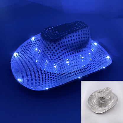 Chapéu de Cowboy LED Sem Fio, Chapéu de Cowboy Luminoso, Chapéu de Cowgirl Rosa para Discoteca, Noivas, Acessórios para Shows, Boates e Festas a Fantasia
