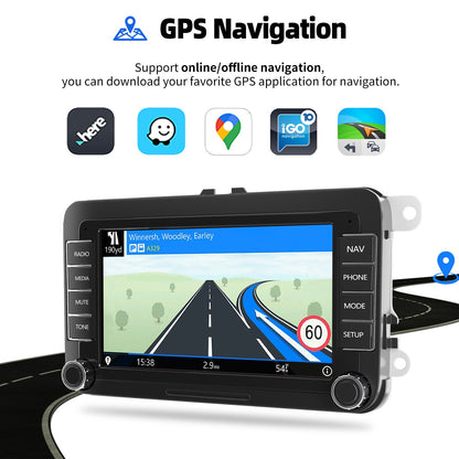 7" Car Stereo Android 14 For VW Volkswagen Jetta Passat Golf MK5 MK6 Apple Carplay GPS Navigation FM Radio WiFi SWC Head Unit BT