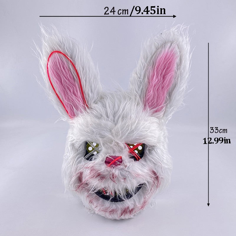 LED Bloody Rabbit Mask Glowing Killer Black Bear Mask Halloween Dance Party Cosplay Costume Props Assassinated Plush Rabbit Mask