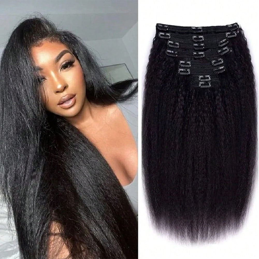 Apliques de Cabelo Humano Cacheado Liso Kinky Reto Cor Natural Brasileiro 100% Remy 120g 8 Peças/Conjunto Cabeça Cheia Para Mulheres