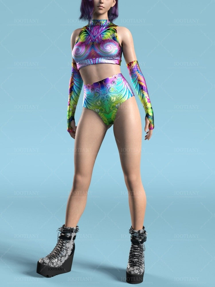 Adult Summer Role Play Bodysuit Women Sexy Hollow Sleeveless Blue Graffiti Art Swimsuit Carnival Party Stage Performance Clothes