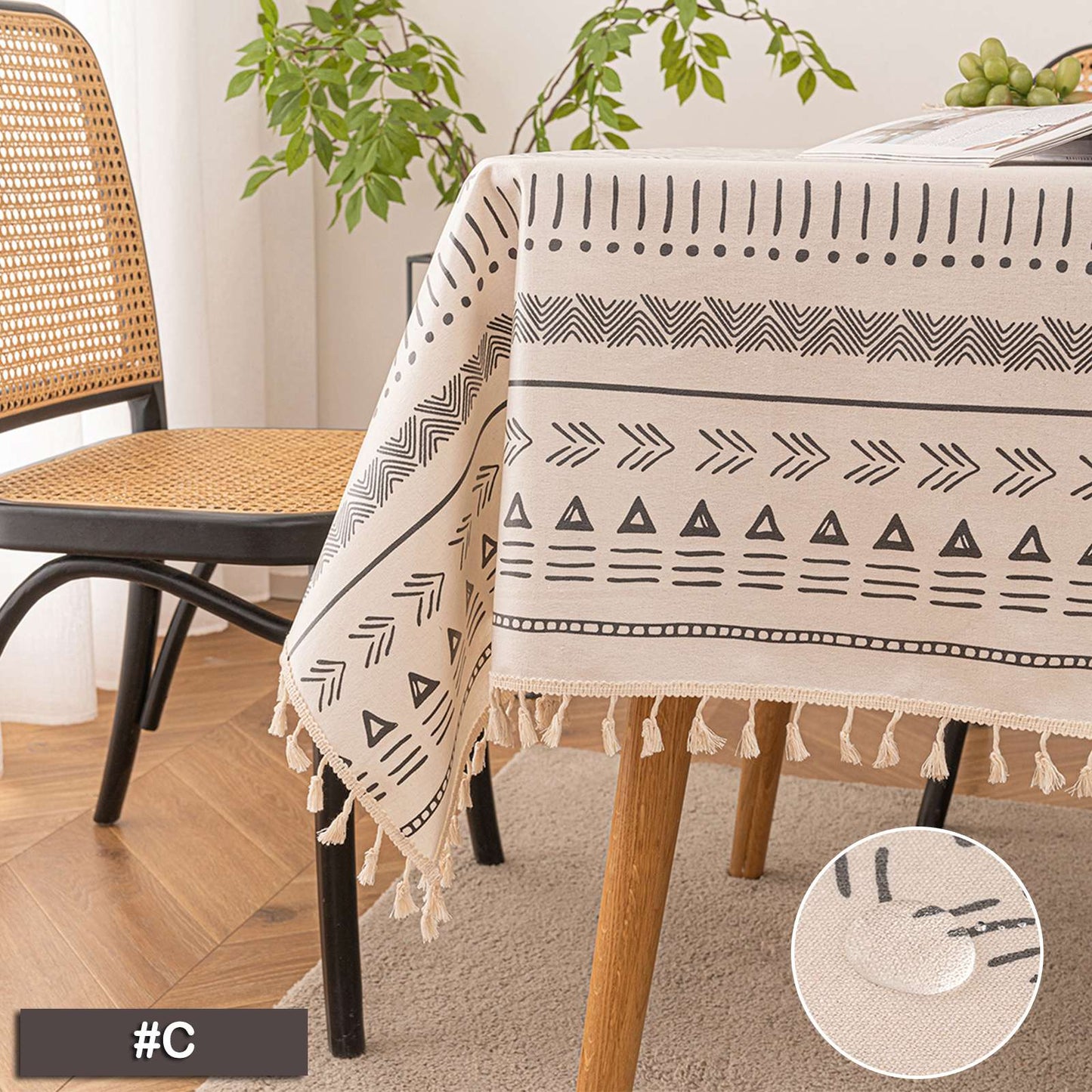 Vintage Boho Tassel Table Cloth Waterproof Cotton Linen Bohemian Tablecloth Patio Outdoor Wrinkle Free Table Protector Covers