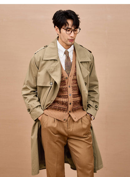 Mauroicardi Spring Autumn Long Black Khaki Trench Coat Men Shoulder Pads Double Breasted Chic British Style Fashion Clothes 2025