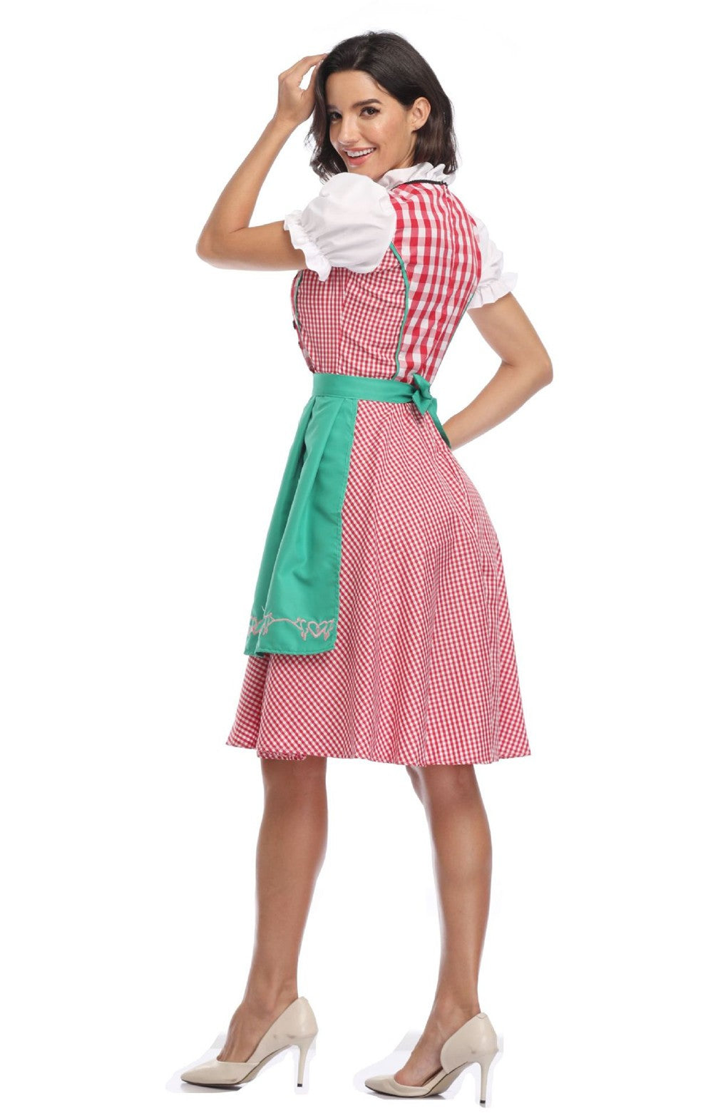 Traditional Bavarian Oktoberfest Costumes Plaid Dirndl Dresses Women Apron Dress German Beer Wench Maid Cosplay Party Dress