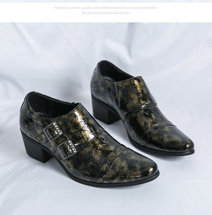 Fashion Buckle Leather Shoes For Men Big Size 46 Pointed Dress Shoes Man Quality Bussiness High Heels Shoes Man chaussure hommes