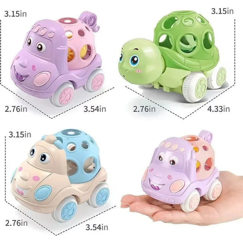 Baby Toy Car Rattle - Press & Go Friction Powered Truck, Soft Rolling Cars for Toddlers 1-3 Perfect Birthday Gift for Girls Boys