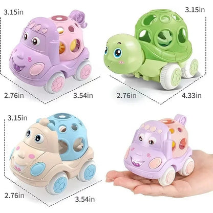 Baby Toy Car Rattle - Press & Go Friction Powered Truck, Soft Rolling Cars for Toddlers 1-3 Perfect Birthday Gift for Girls Boys