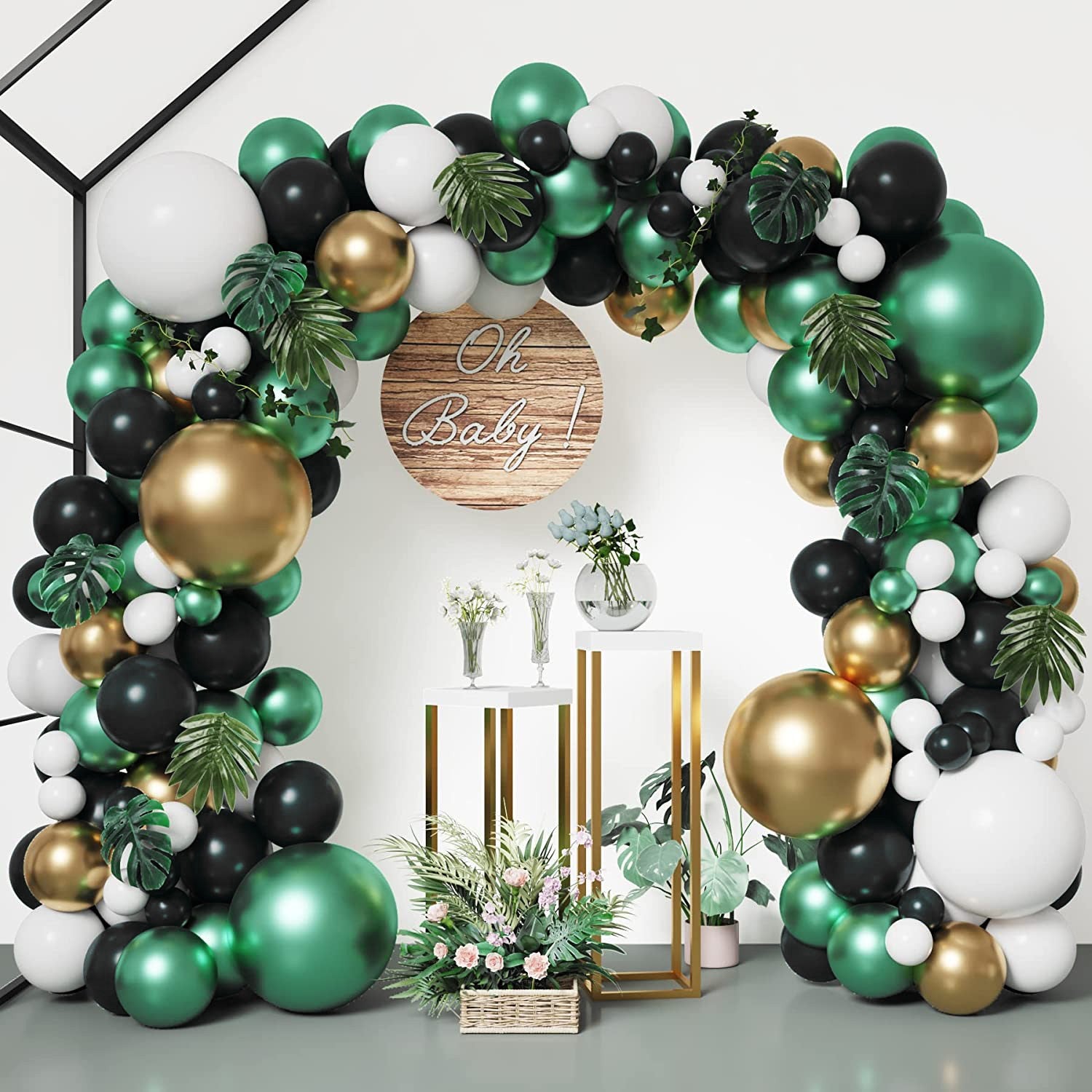 Black and Gold Balloons Garland Arch Kit with Starburst Foil Balloons for Wedding Birthday Family Party Decorations Supplies