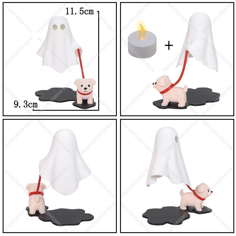 Cute Ghost LED Night Light with Dog Figure - Spooky Desk Lamp, Halloween Decor, Warm Light for Bedroom