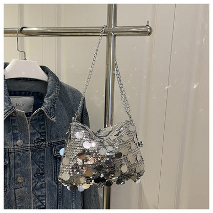 Sequin Evening Party Shoulder Bags for Women Lightweight Portable Ladies Chain Crossbody Bag Solid Color Casual Female Handbag