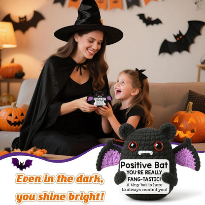 Handmade Positive Bat Doll With Card Home Decoration Knitting Bat Halloween Egg Doll Ornament Room Decor Halloween Party Gift