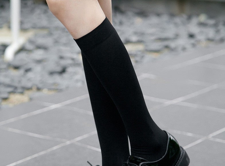 JK Women Black White Knee High Lolita Socks Lady Girls Over Knee Cute Long Sock Thin Breathable Solid Color Stockings For Women