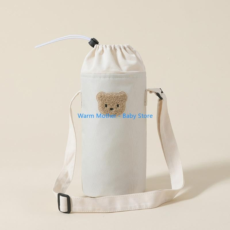 Portable Baby Bottle Carrying Case Storage Bag for Easy Feeding Water Cup Organiser with Lovely Bear Embroidery 57QE