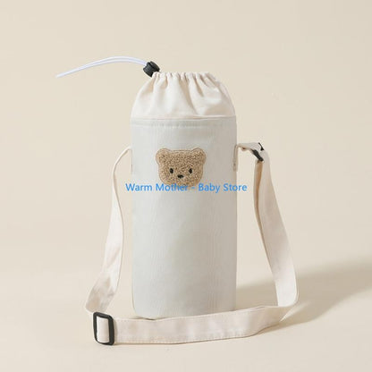 Portable Baby Bottle Carrying Case Storage Bag for Easy Feeding Water Cup Organiser with Lovely Bear Embroidery 57QE