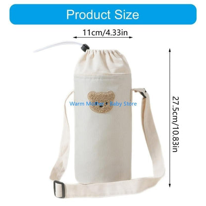 Portable Baby Bottle Carrying Case Storage Bag for Easy Feeding Water Cup Organiser with Lovely Bear Embroidery 57QE