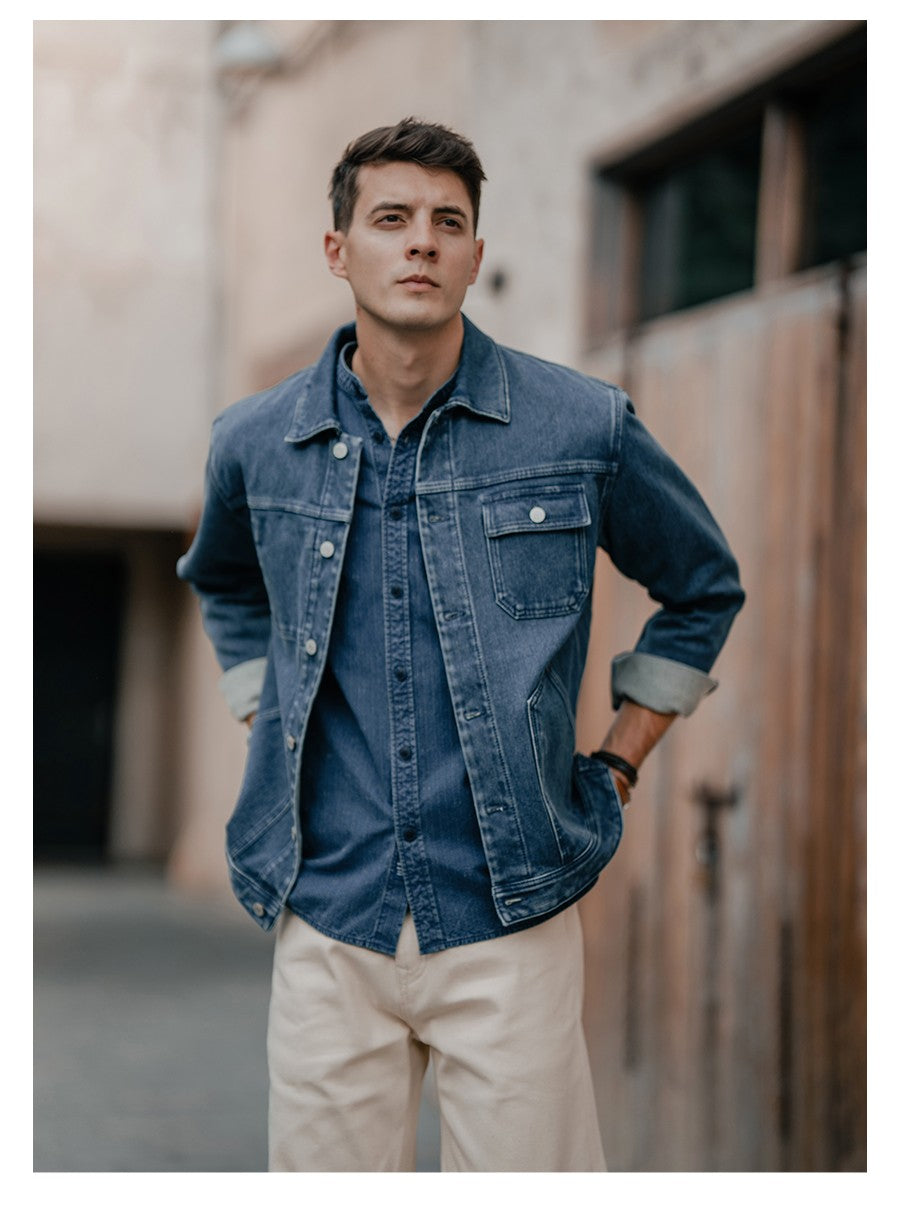 SIMWOOD High Standard 2025 Autumn New Oversize 12oz 100% Cotton Washed Indigo Blue Denim Jackets Fashion Cargo Jackets