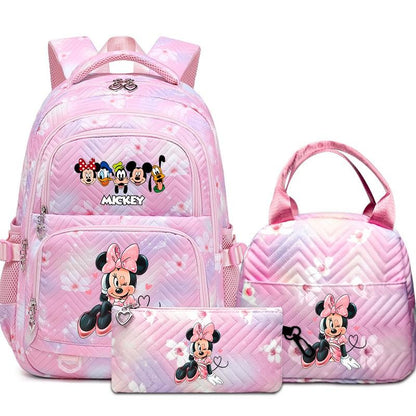 Mochila Mickey Minnie 3 Peças para Meninas e Meninos com Lancheira e Estojo, Mochila Escolar Fofa para Ensino Fundamental e Médio, Presente de Natal