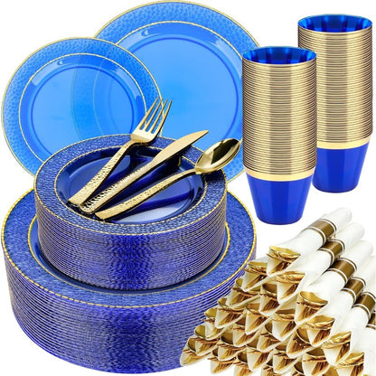 350 peças de pratos de plástico azul transparente para 50 convidados Conjunto de utensílios de mesa descartáveis para festas e formaturas Inclui 100 pratos de plástico 5